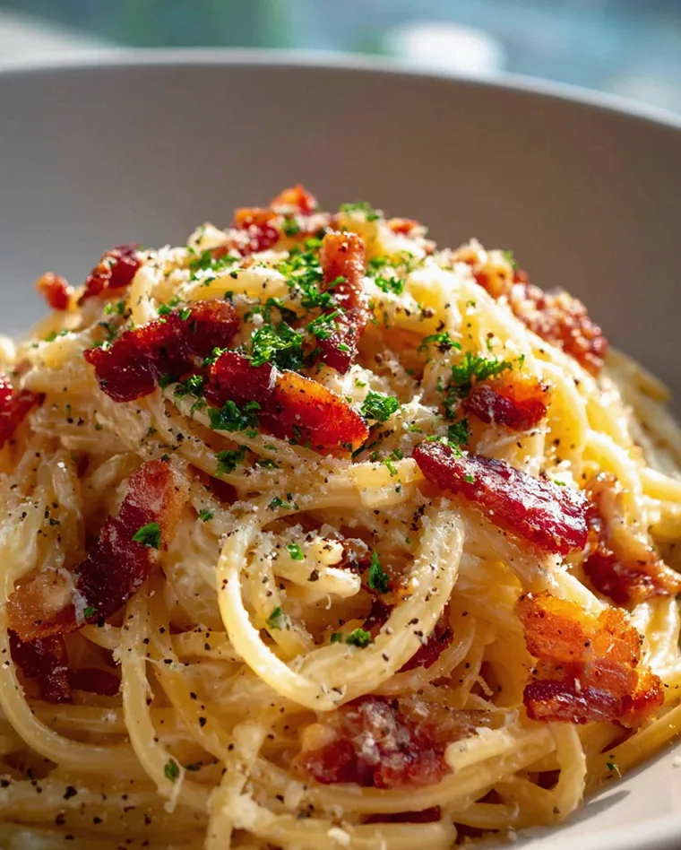 Cremige One Pot Pasta Carbonara mit feinem Rindfleisch