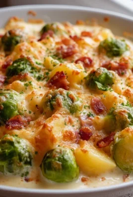Cremiger Rosenkohlauflauf mit Kartoffeln und Putenspeck genießen!