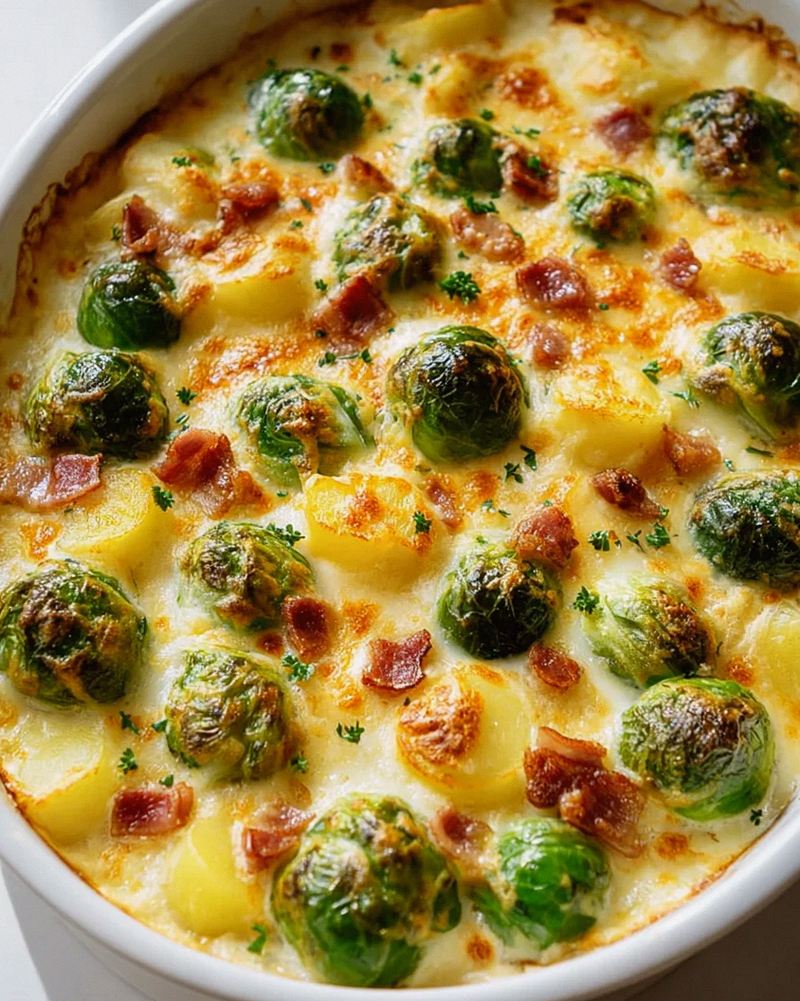 Cremiger Rosenkohlauflauf mit Kartoffeln und Putenspeck genießen! – Schritt 2