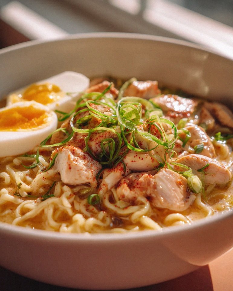 Das beste feurige Chicken Ramen mit cremiger Knoblauchsoße