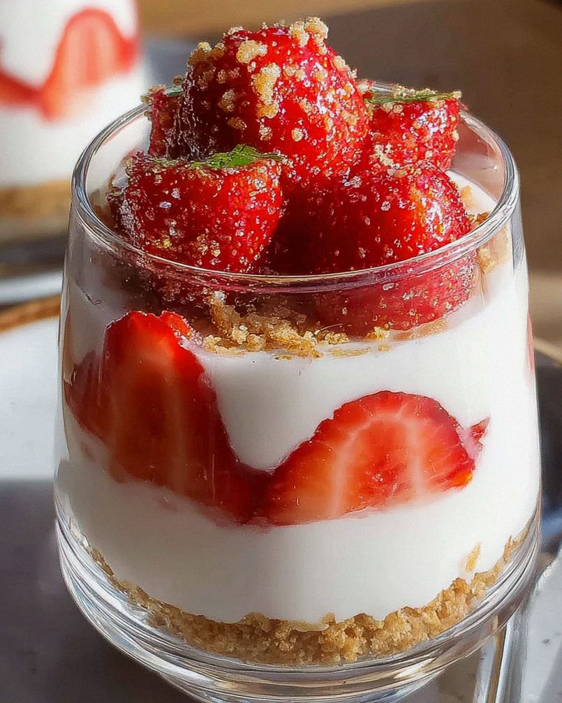 Erdbeer-Dessert im Glas mit Joghurt