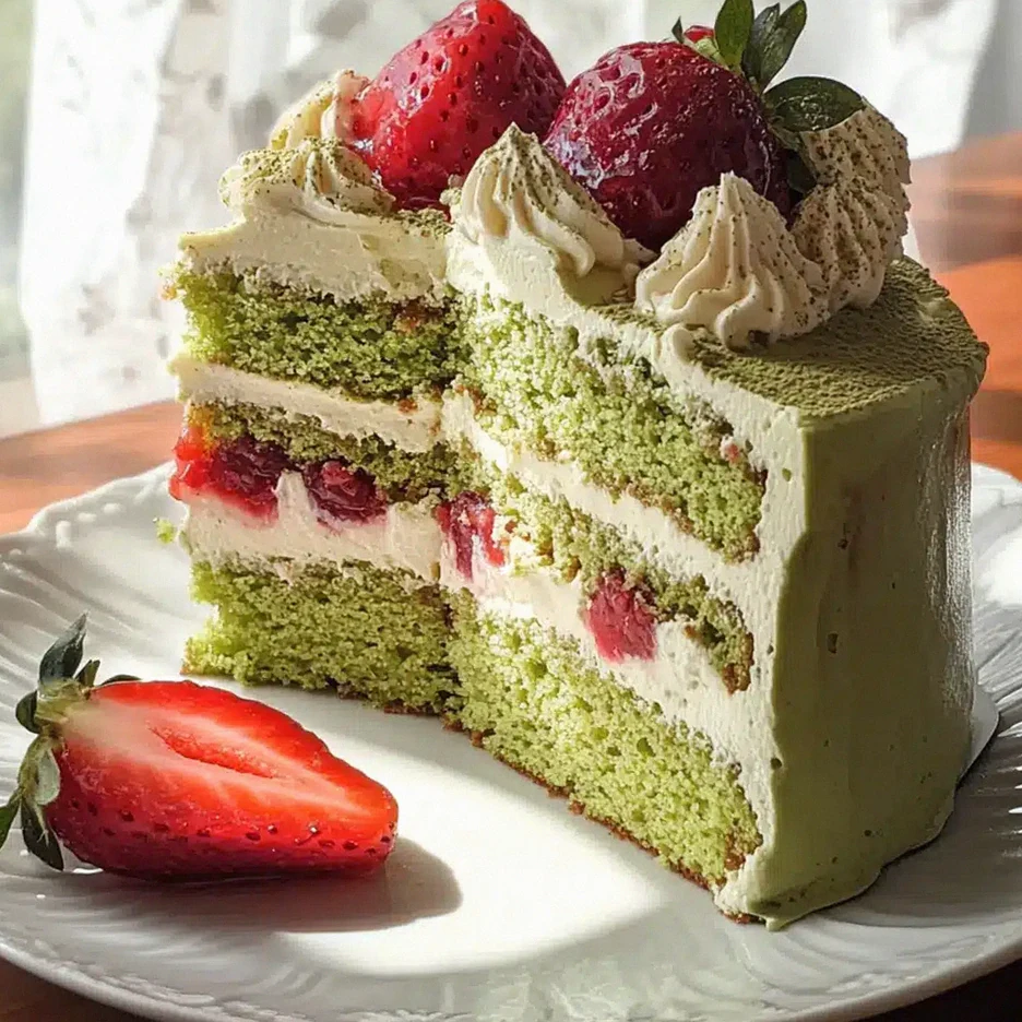 Erdbeer-Matcha-Kuchen mit leichter Sahne drauf – Schritt 1