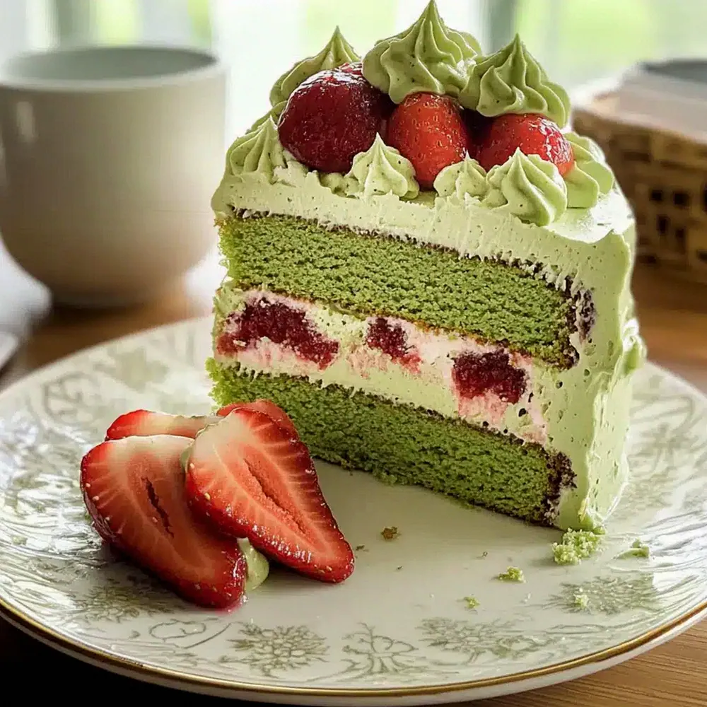 Erdbeer-Matcha-Kuchen mit leichter Sahne drauf – Schritt 2