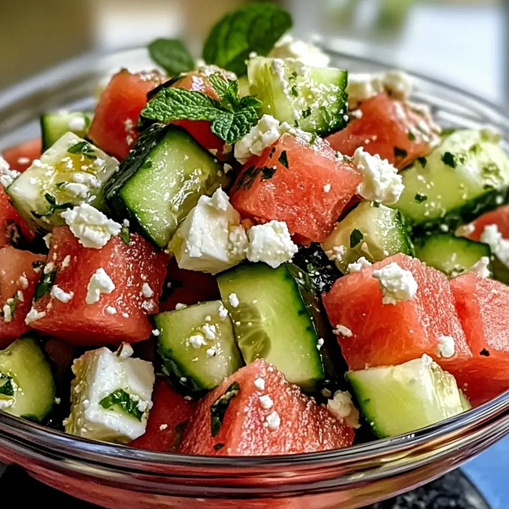 Erfrischender Wassermelone Feta Gurke Salat – Schritt 1