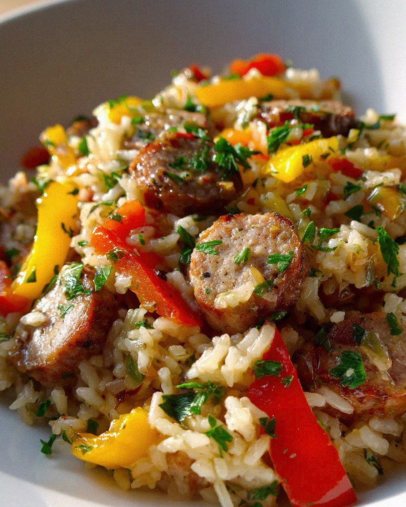 Flavorful One Pan Italian Beef Sausage & Rice Dinner!