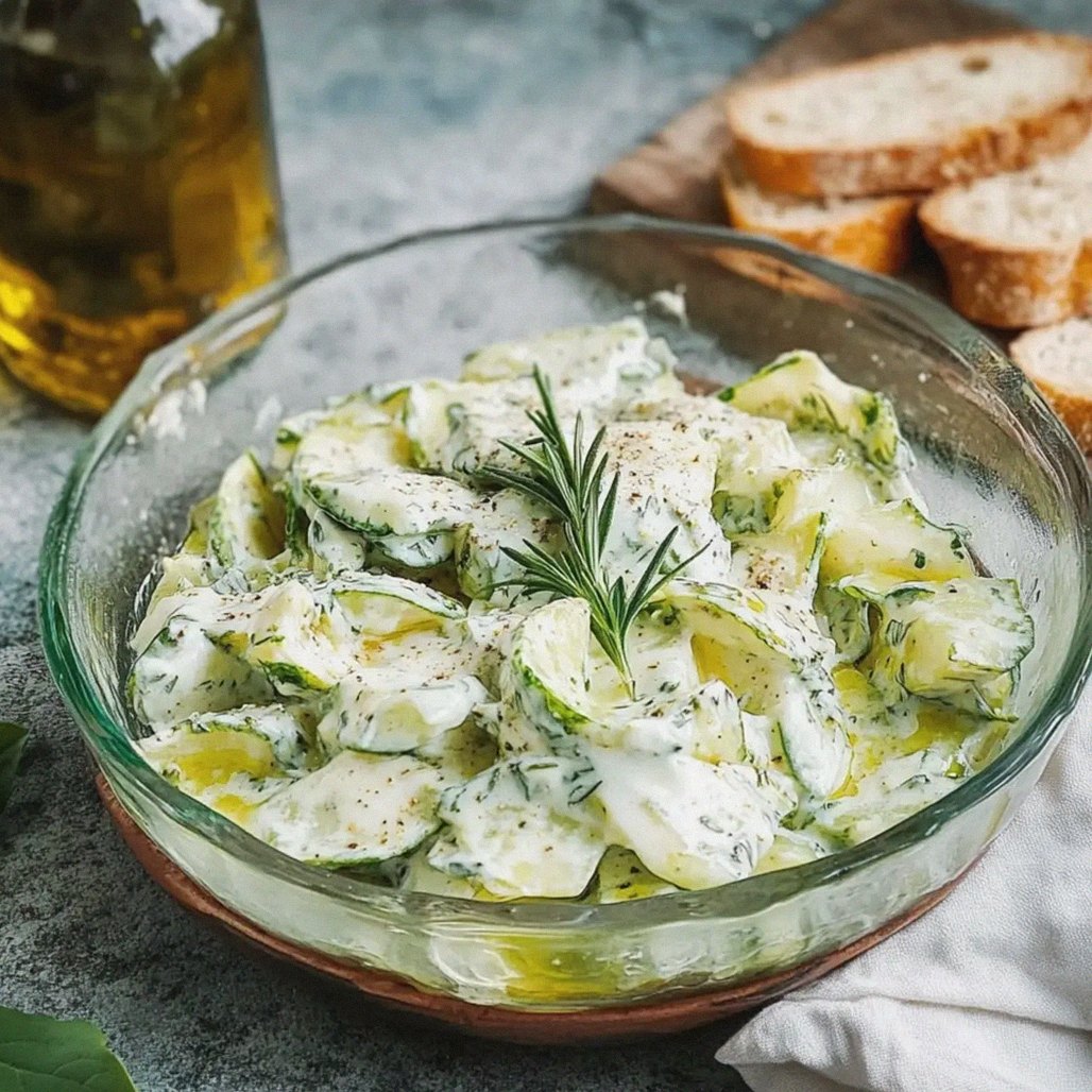 Gurkensalat mit Joghurt Dressing frisch zubereitet