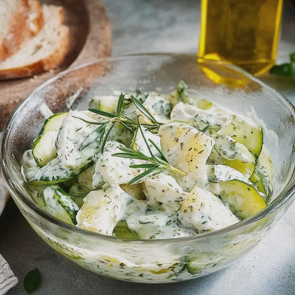 Gurkensalat mit Joghurt Dressing frisch zubereitet – Schritt 1