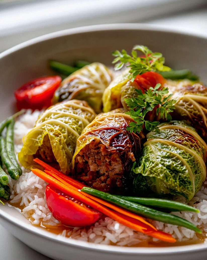 Kohlrouladen Bowl mit Reis und frischem Gemüse genießen! – Schritt 2