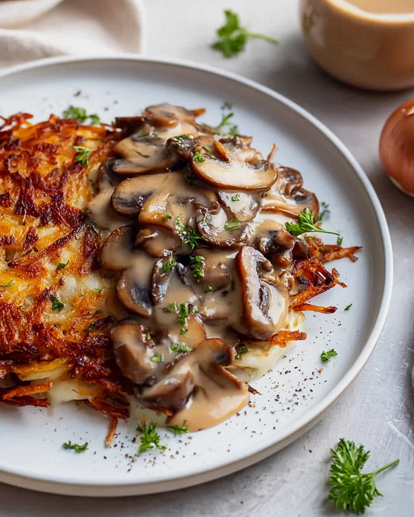 Mozzarella Rosti mit Zwiebel-Pilzrahmsauce – Lecker & Einfach!