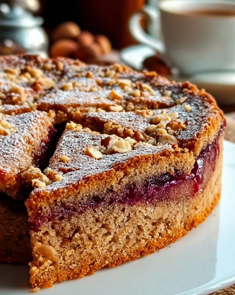 Nussiger Zimtkuchen mit Pflaumenfüllung