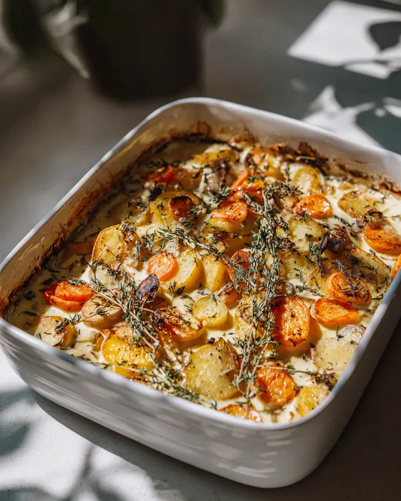 One Pan Potthucke mit Wurzelgemüse und frischem Thymian
