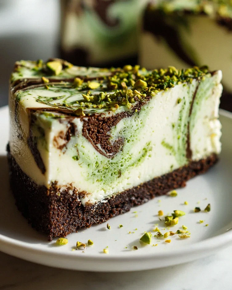 Pistazien Swirl Cheesecake mit Schoko-Keks-Boden Rezept