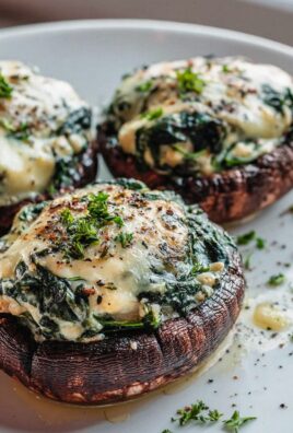 Portobello-Pilze gefüllt mit cremigem Mozzarella-Spinat