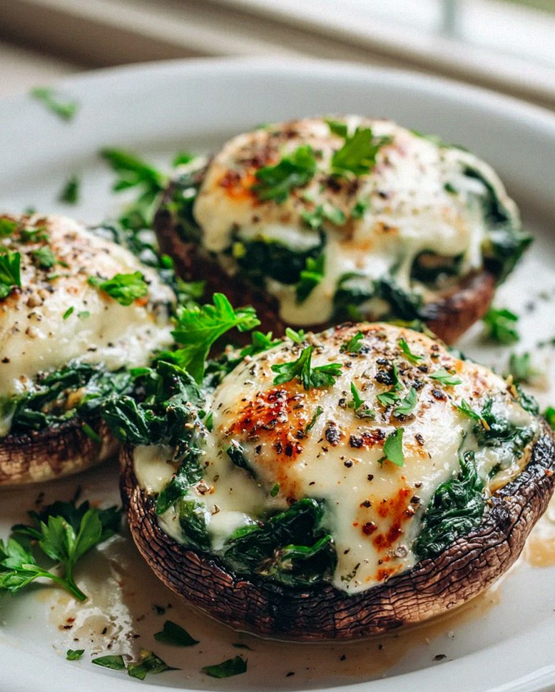 Portobello-Pilze gefüllt mit cremigem Mozzarella-Spinat – Schritt 2
