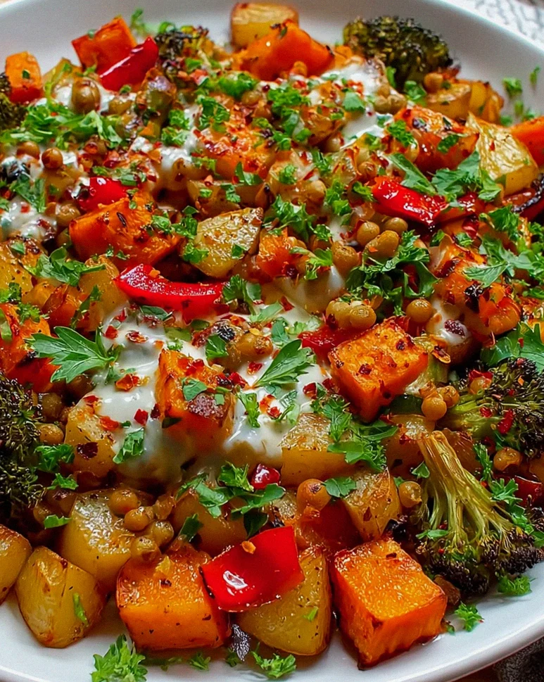Sheet Pan Roast With Creamy Garlic Feta Sauce