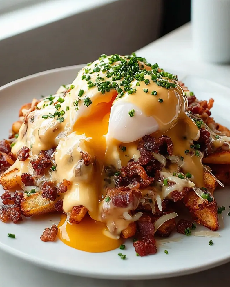 Ultimative Frühstücks-Poutine mit cremiger Hollandaise-Sauce